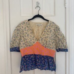 Multicolor floral puff sleeve blouse